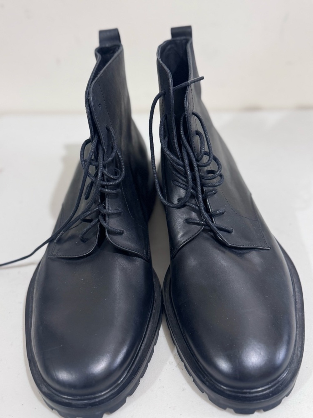 KOIO Black Leather Lace-Up Lug Sole Boots